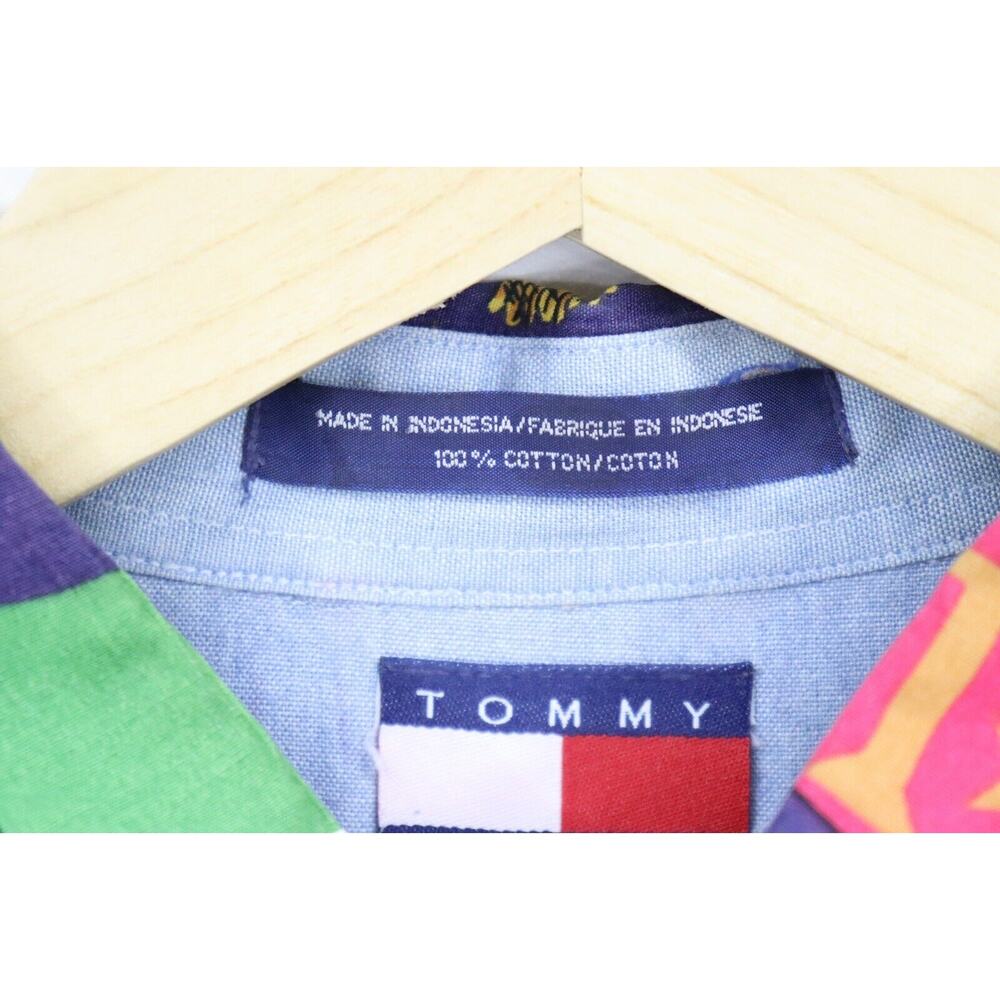 Vintage 90s Tommy Hilfiger Shirt Mens Medium All Over Flag Print Long Sleeve - Picture 3 of 8